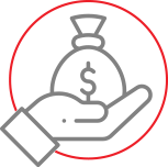 Hand holding bag of money icon